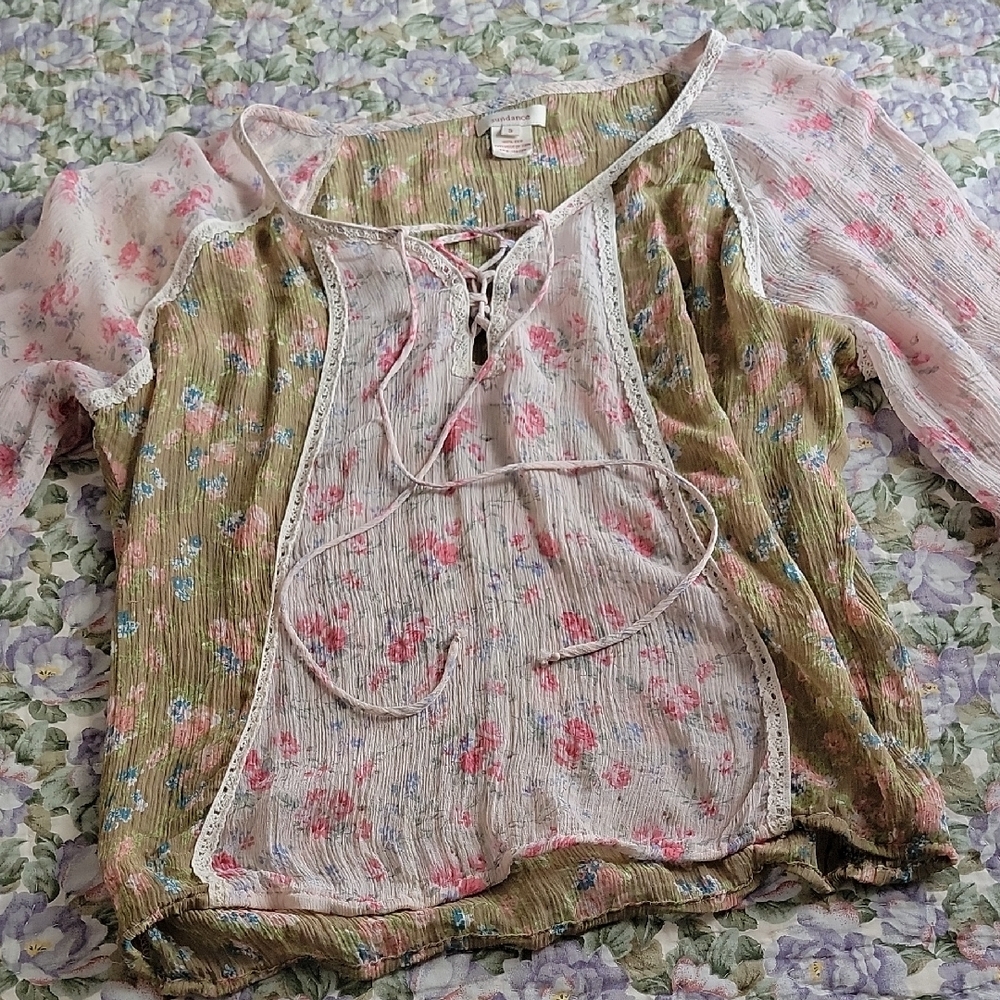 Floral Lace-Up Blouse